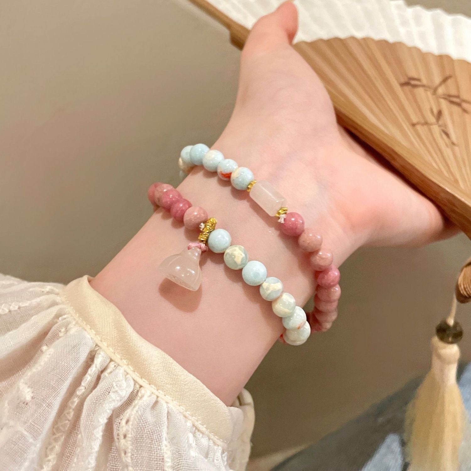 Blush & Sky Beaded Charm Bracelet Set