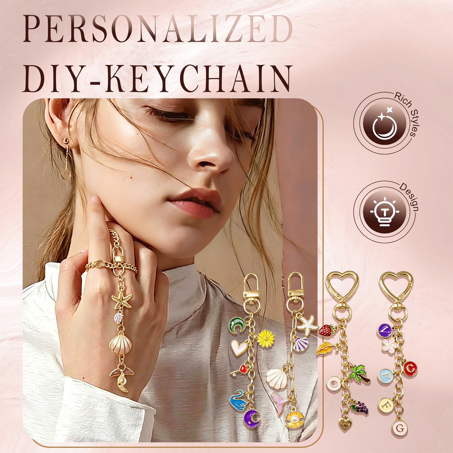514 Pcs Charms Keychain Making Kit