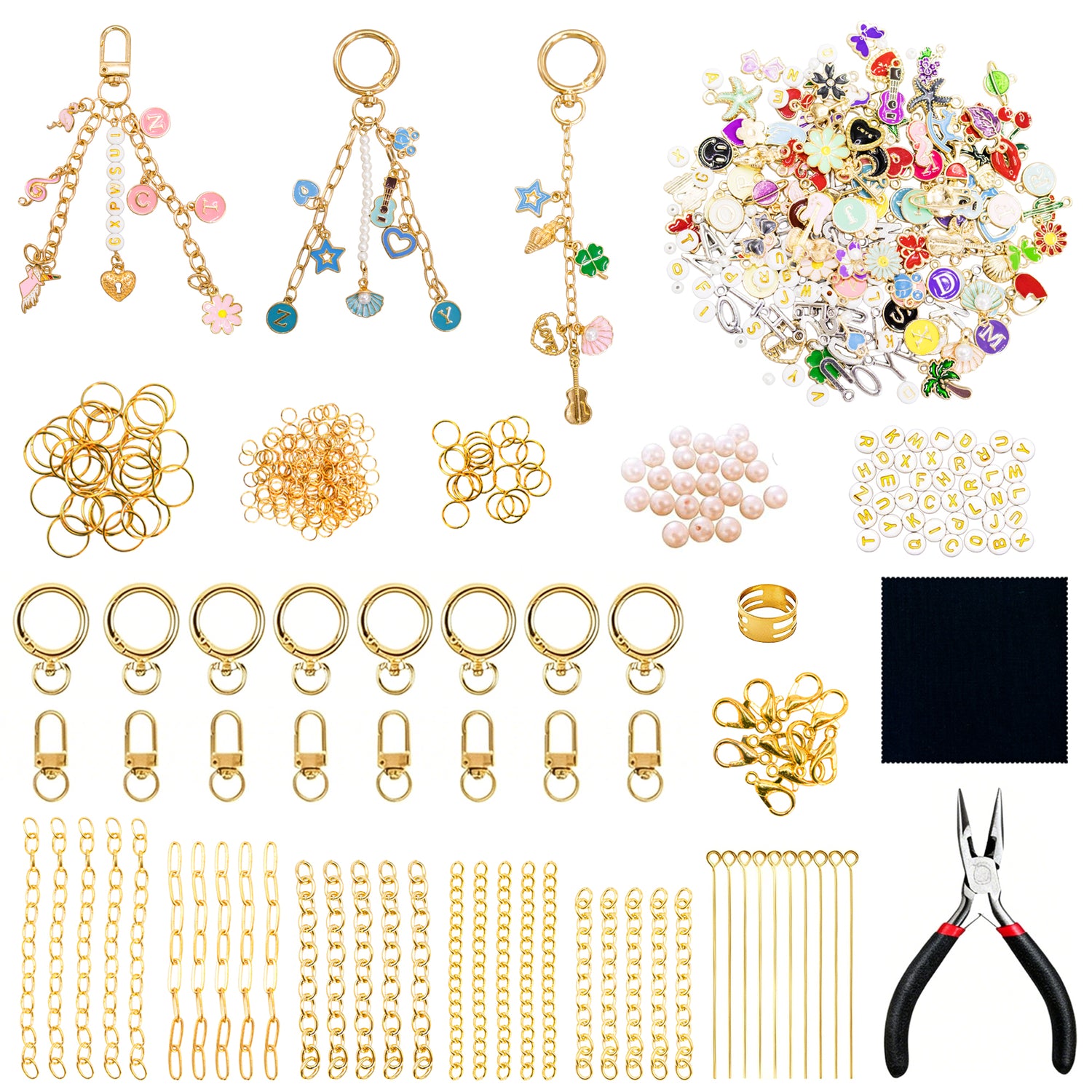 401 Pcs Charms Keychain Making Kit, Complete DIY Bag Charm Supplies Kit
