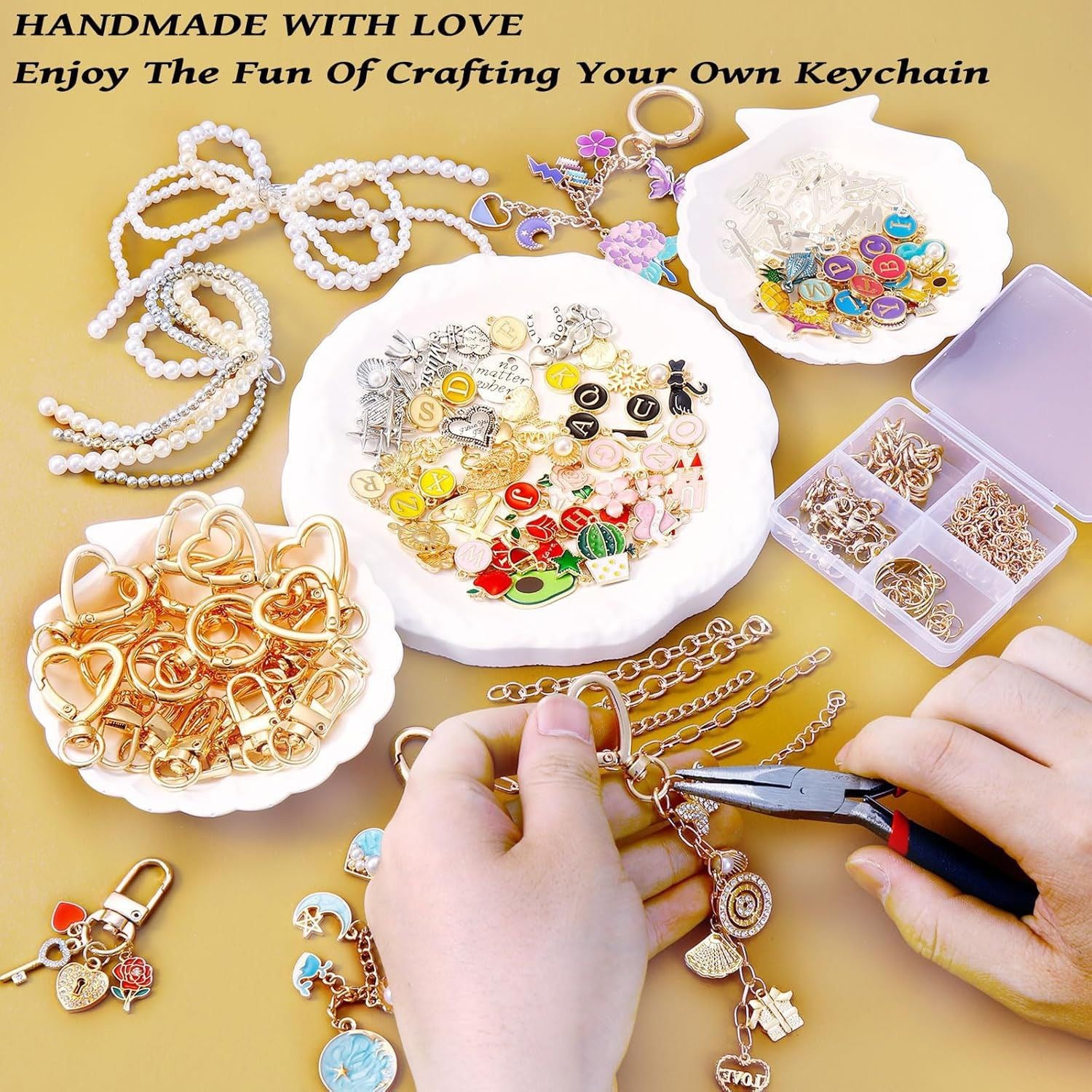 544 Pcs Charms Keychain Making Kit, Complete DIY Bag Charm Supplies Kit