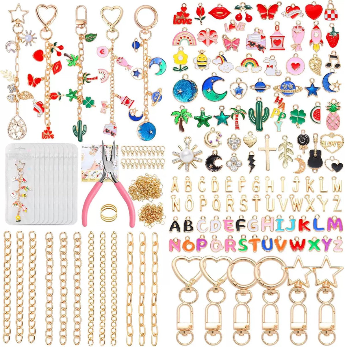 352 Pcs Charms Keychain Making Kit, Complete DIY Bag Charm Supplies Kit
