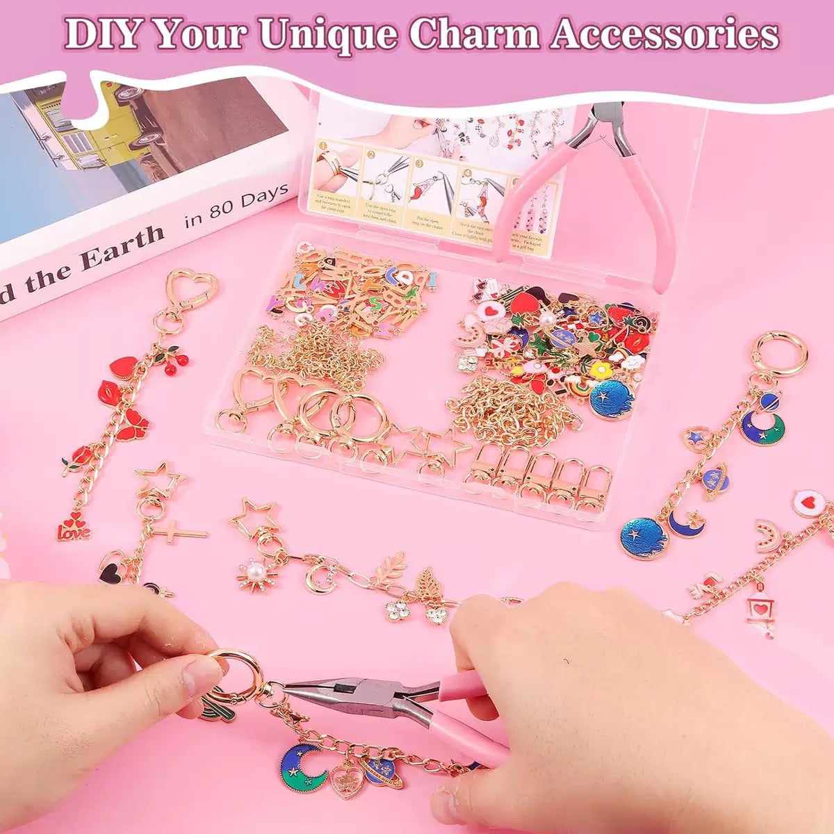 352 Pcs Charms Keychain Making Kit, Complete DIY Bag Charm Supplies Kit