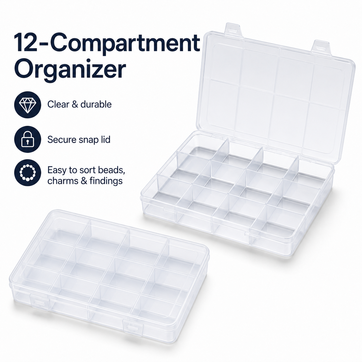 12-Compartment Clear Organizer Box for Keychain Making Supplies