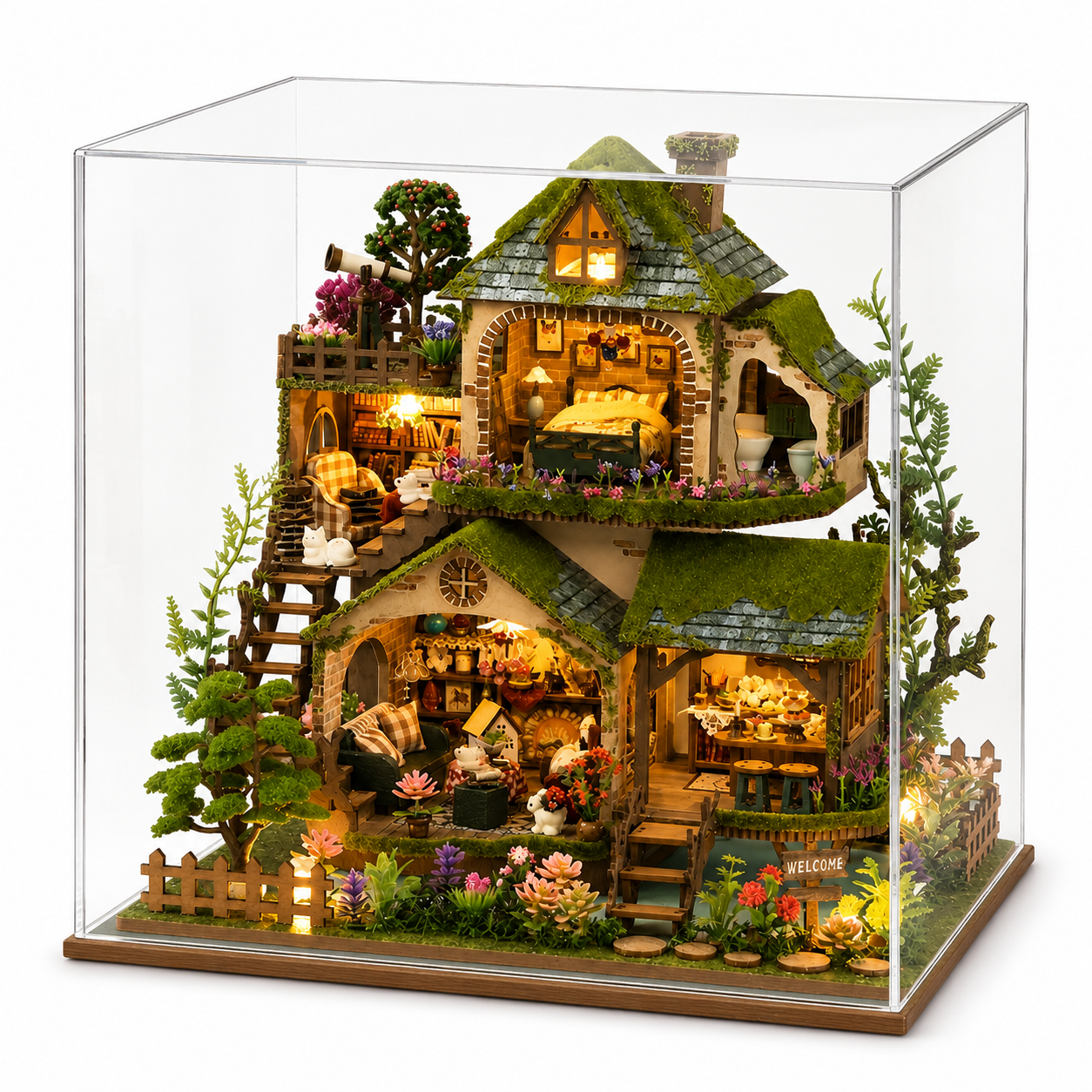 DIY Forest Cottage Miniature House Kit with LED Lights