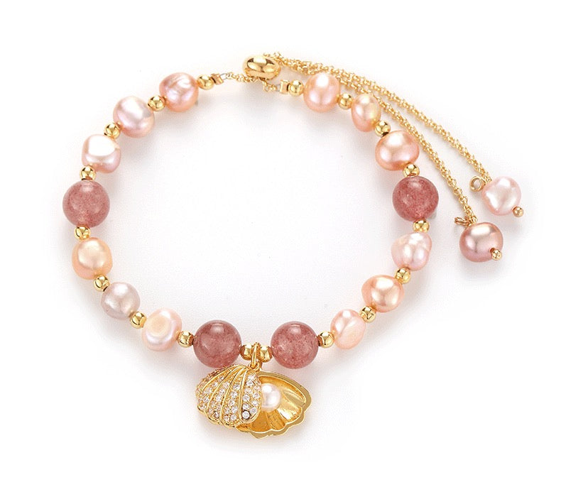 Blush Pearl Seashell Charm Bracelet