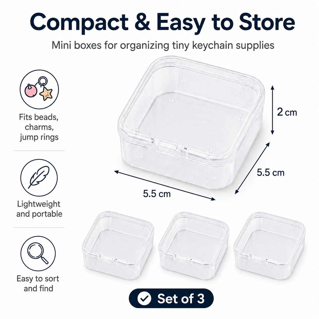 Mini Clear Storage Boxes – Set of 3