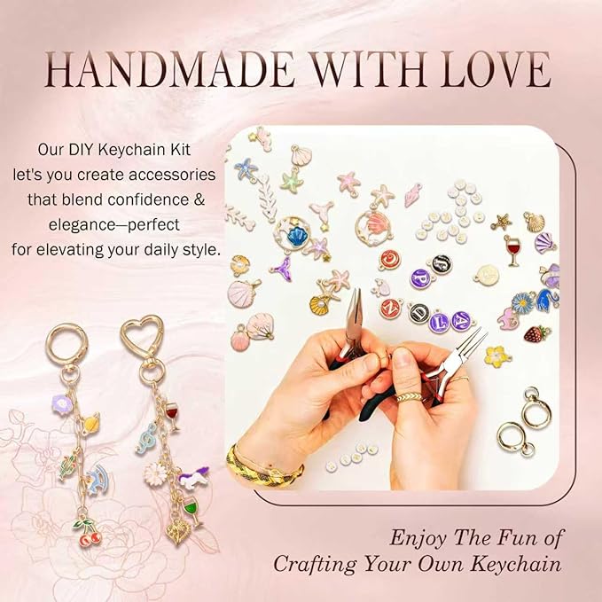 Keychain Making Kit, 514Pcs DIY Craft Supplies with Charms, Hooks, Jump Rings, Lobster Clasps, Chains and Tools for Custom Keychains and Bag Charms