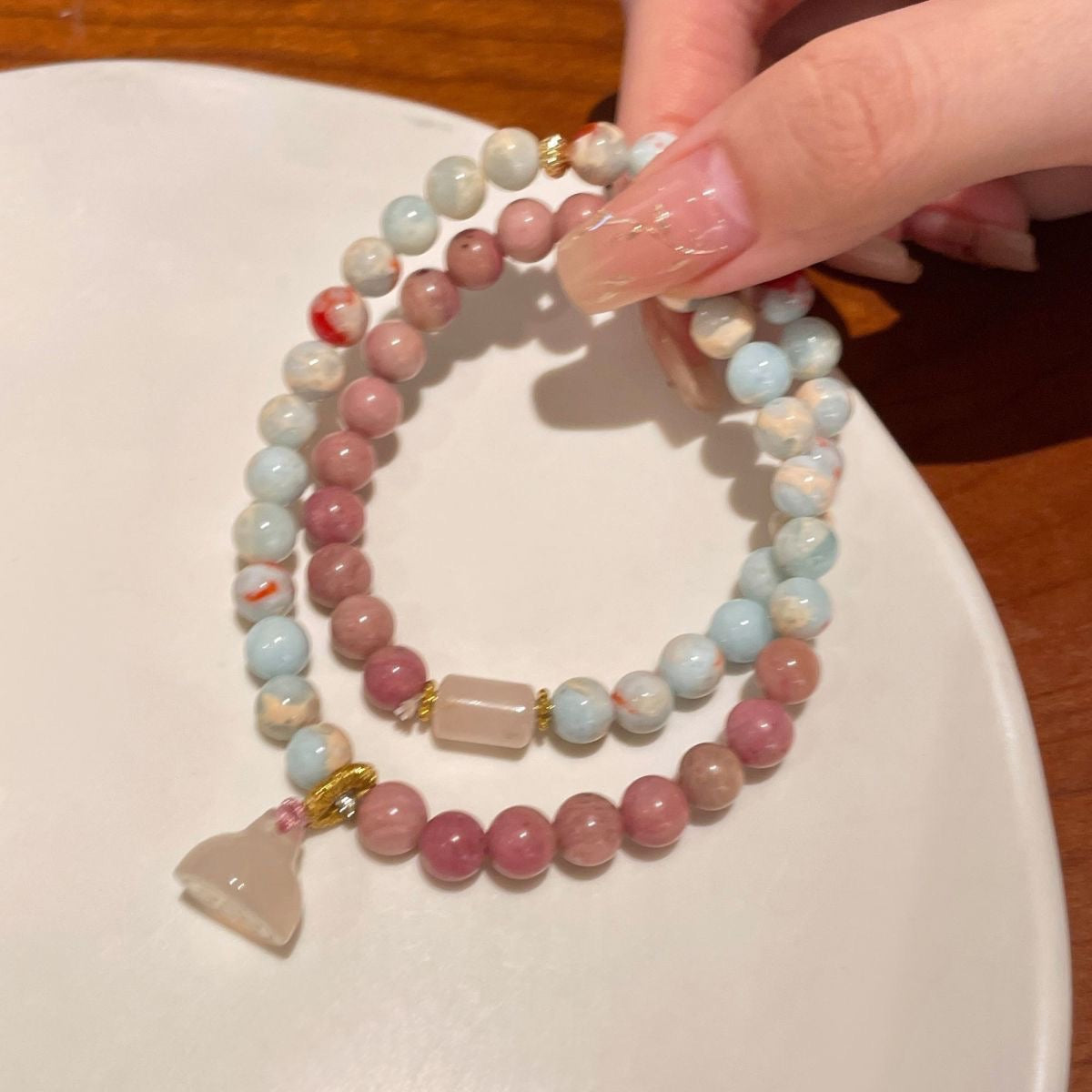 Blush & Sky Beaded Charm Bracelet Set