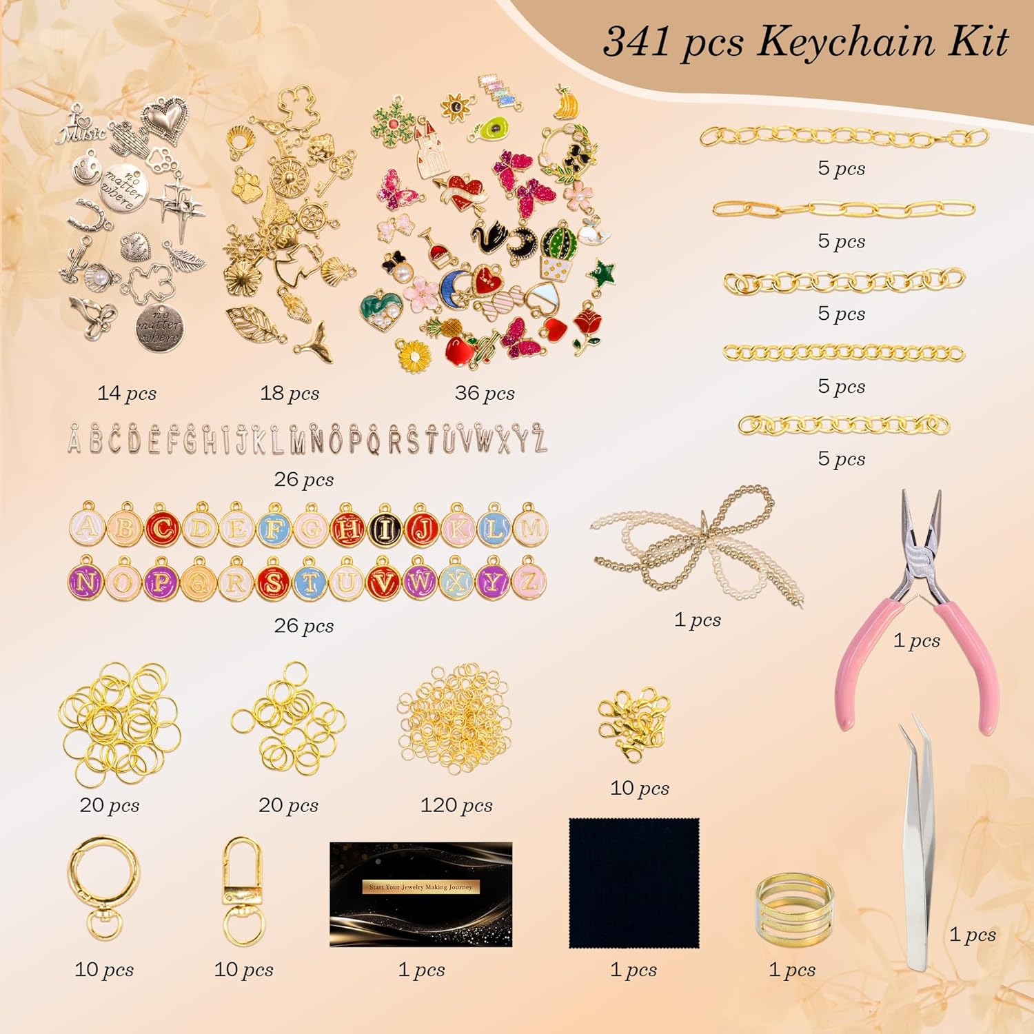 341 Pcs Charms Keychain Making Kit, Complete DIY Bag Charm Supplies Kit