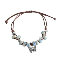 Boho Blue Beaded Butterfly Charm Bracelet