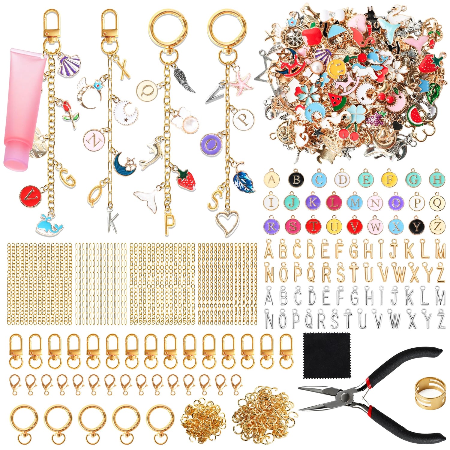 774 Pcs Charms Keychain Making Kit, Complete DIY Bag Charm Supplies Kit