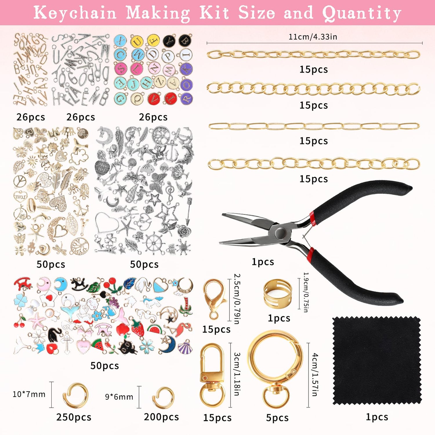 774 Pcs Charms Keychain Making Kit, Complete DIY Bag Charm Supplies Kit